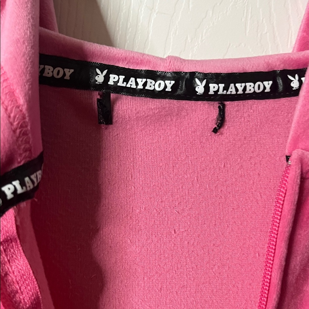 PLAYBOY Pink Velour Full Zip Hoodie Rhinestone Bunny Logo Size Small - Picture 9 of 9